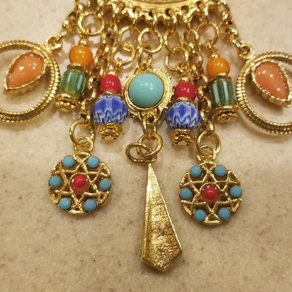 RARE RUNWAY STATEMENT JOSE MARIA BARRERA GOLD SUN CRYSTAL STONE STRAND NECKLACE - Picture 9 of 15